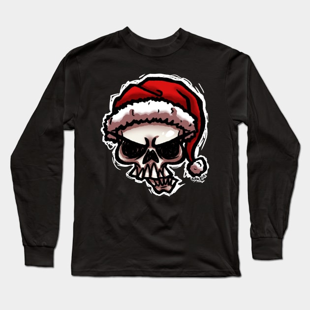 Christmas Skull Long Sleeve T-Shirt by Jan Grackle